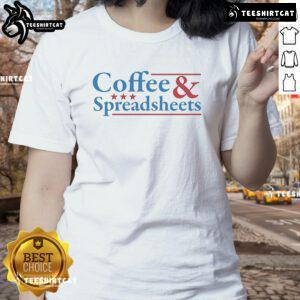 Top Coffee and Spreadsheets logo on a stylish ladies tee, perfect for coffee lovers and productivity enthusiasts.