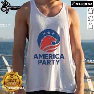 Top Elon Musk America Party Flag Tank Top featuring a bold design of the American flag and Elon Musk's logo.