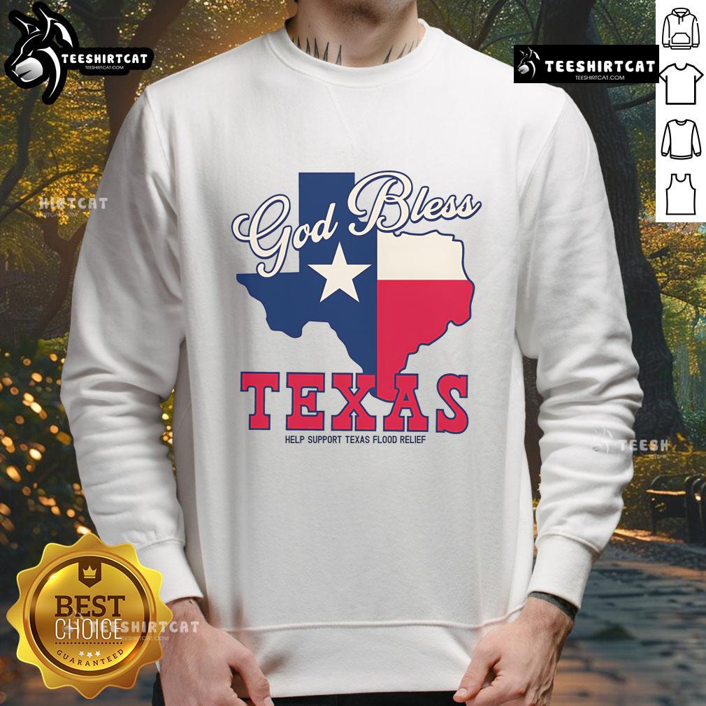 Cozy Top God Bless Texas sweatshirt featuring vibrant Texas-themed design, perfect for casual wear and showing state pride.
