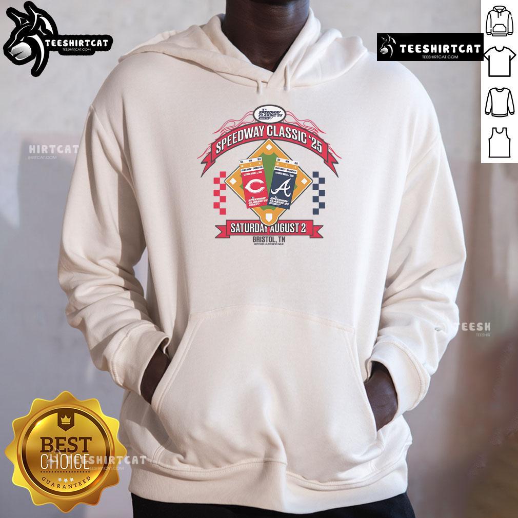 Awesome Cincinnati Reds vs Atlanta Braves 2025 MLB Speedway Classic Arch Hoodie showcasing team spirit and style.