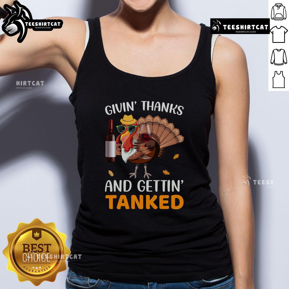 Awesome Givin Thanks and Gettin Tanked tank top featuring a fun Thanksgiving design perfect for festive celebrations.