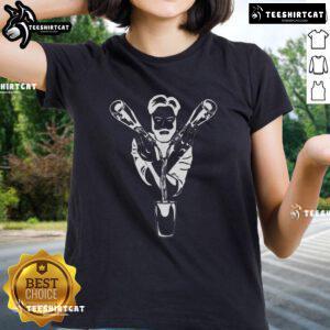 Stylish bartender pouring a drink for a lady, showcasing the Awesome Stylish Bartender Pouring Ladies Tee design.