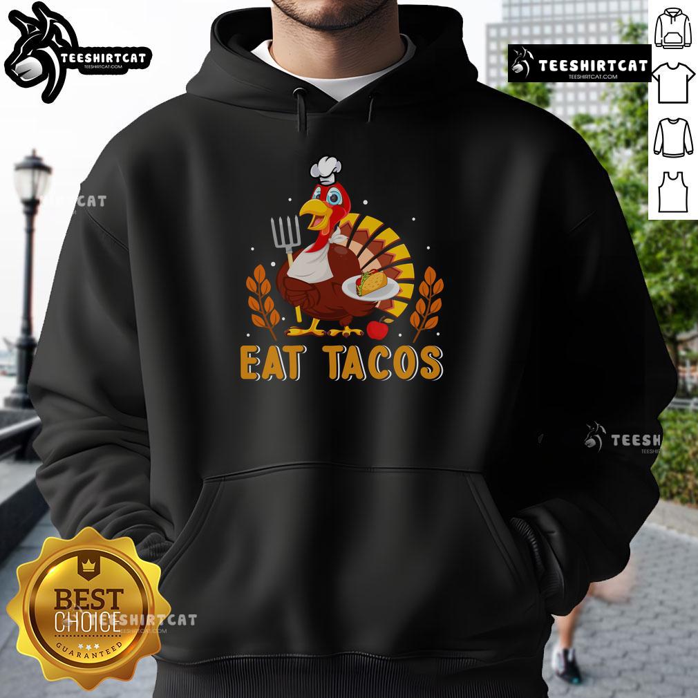 Cute hoodie featuring an awesome turkey eating tacos, perfect for Thanksgiving celebrations and festive gatherings.