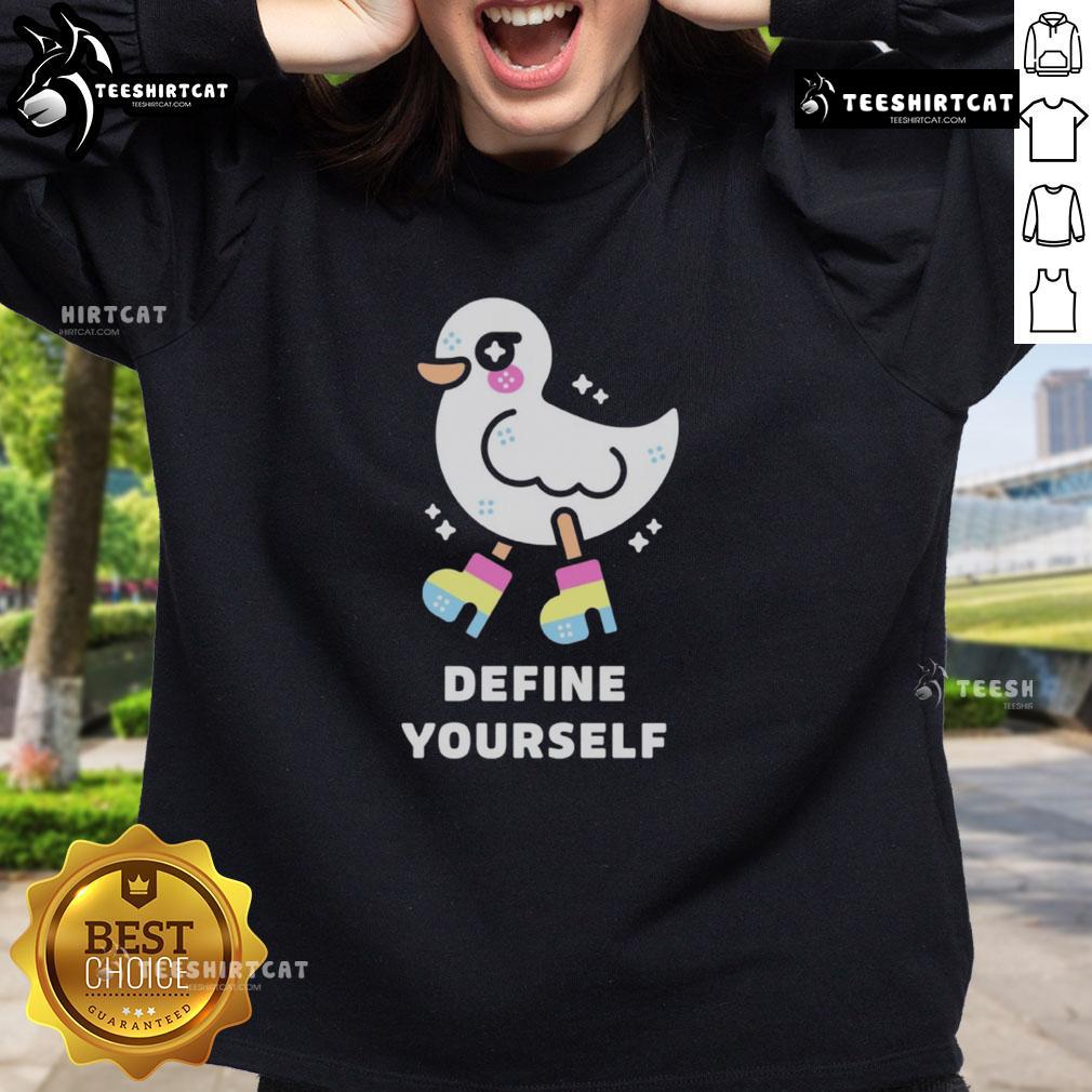 Colorful Cute Define Yourself Pride Duck Sweatshirt featuring a vibrant duck design and a message of self-expression.