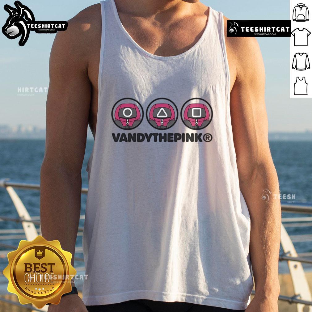 Alt Text: Cute Squid Game Supervisor tank top featuring square, round, and triangle designs for fans of the popular series.
