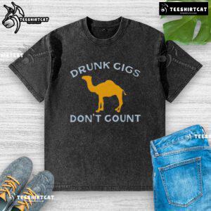 Funny camel graphic on a washed t-shirt, humorously stating 'Cigs Don't Count,' perfect for casual wear.