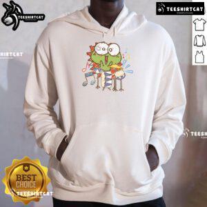 Funny frog with a drum wearing a cute hoodie, perfect for animal lovers and humor fans.