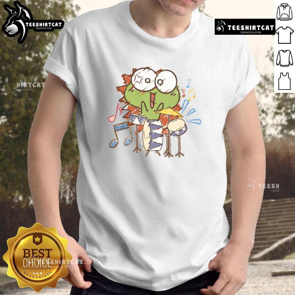 Funny frog with a drum graphic on a cute t-shirt, perfect for animal lovers and music enthusiasts.