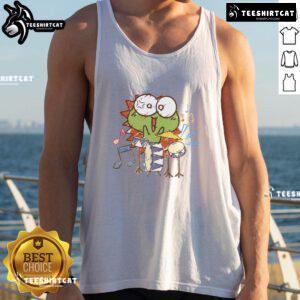 Alt Text: Cute tank top featuring a funny frog with a drum, perfect for animal lovers and quirky fashion enthusiasts.
