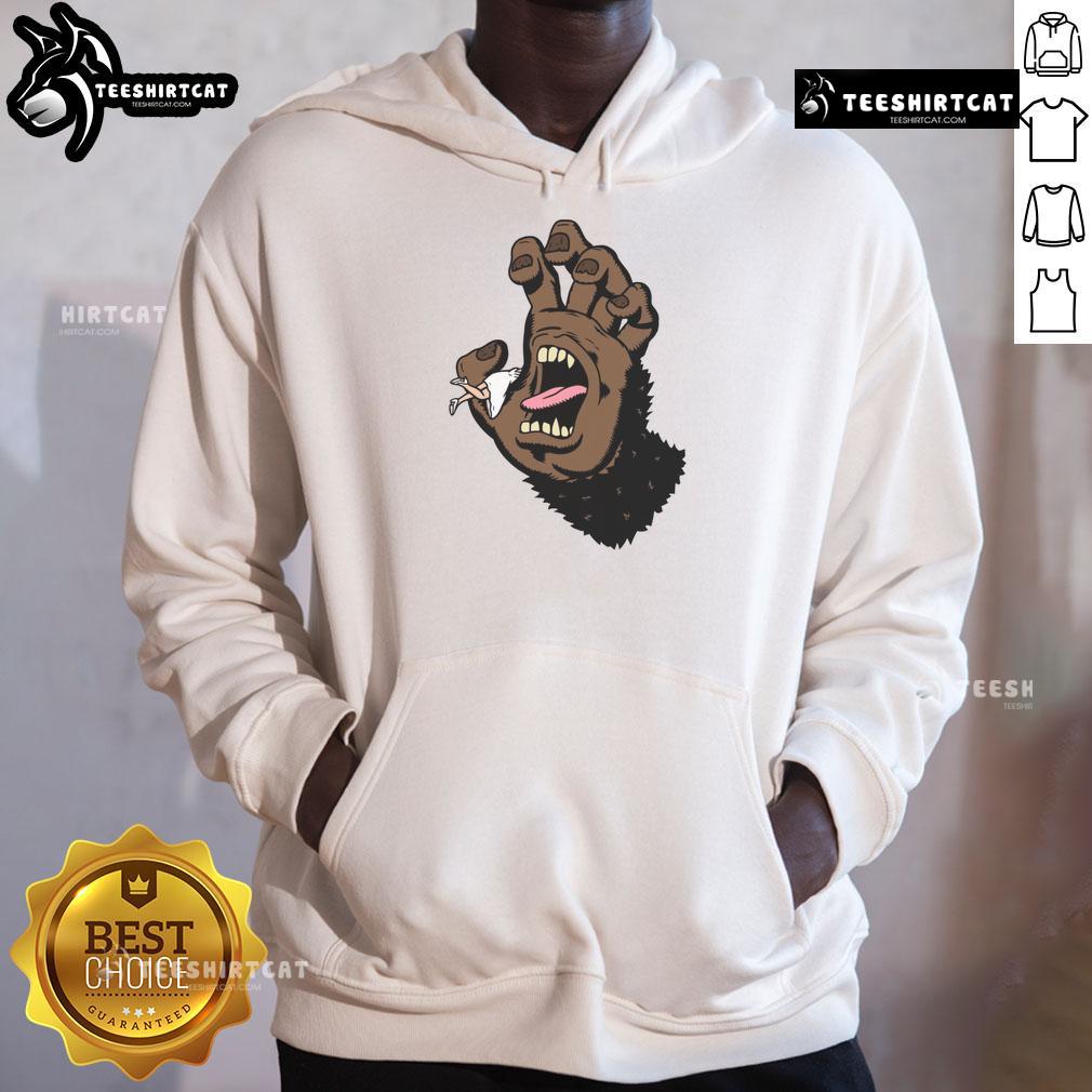 Funny gorilla hand monster hoodie featuring a playful design, perfect for quirky fashion lovers and animal enthusiasts.