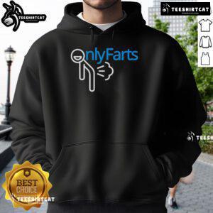 Funny Onlyfarts logo parody hoodie featuring a humorous design, perfect for casual wear and laughter.