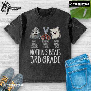 Funny Rock-Paper-Scissors Game graphic on a 3rd grade washed t-shirt, perfect for kids' playtime and school activities.