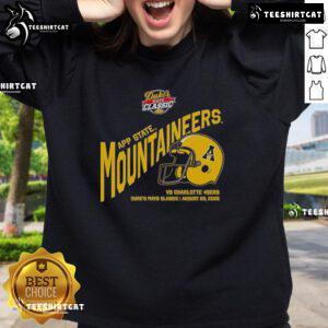 Alt Text: Good Appalachian State Mountaineers Football Dukes Mayo Classic 2025 helmet sweatshirt featuring team colors and logo.