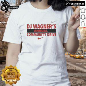 Good DJ Wagner's Annual Community Drive Ladies Tee featuring vibrant design, perfect for supporting local charity events.