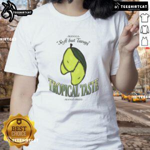 Vintage ladies tee featuring a colorful mango fruit design for a good tropical taste vibe.