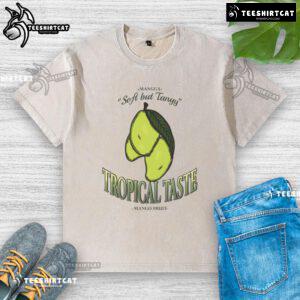 Vintage washed t-shirt featuring a vibrant mango fruit design, perfect for tropical taste enthusiasts and casual wear.