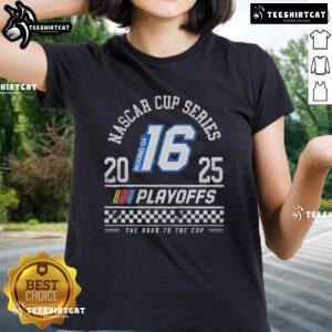 Hot Round of 16 2025 NASCAR Cup Series Playoffs Ladies Tee featuring a checkered flag design for race fans.