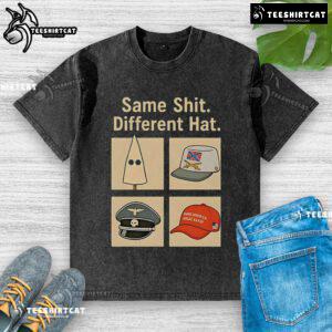 Vintage anti-Trump washed t-shirt featuring 'Hot Same Shit Different Hat' slogan, perfect for expressing political views.