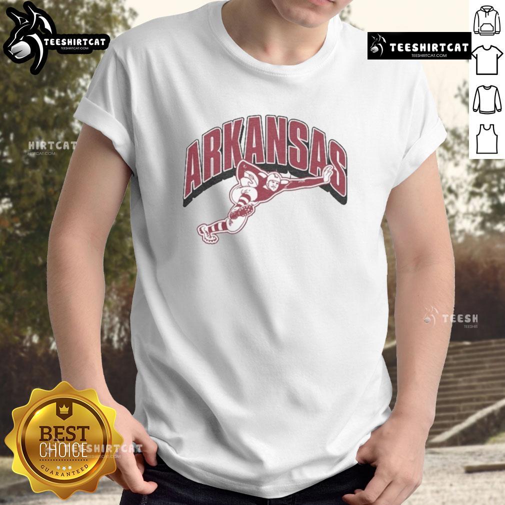 Cool Arkansas Razorbacks Heisman mascot t-shirt featuring vibrant graphics for fans of college football apparel.