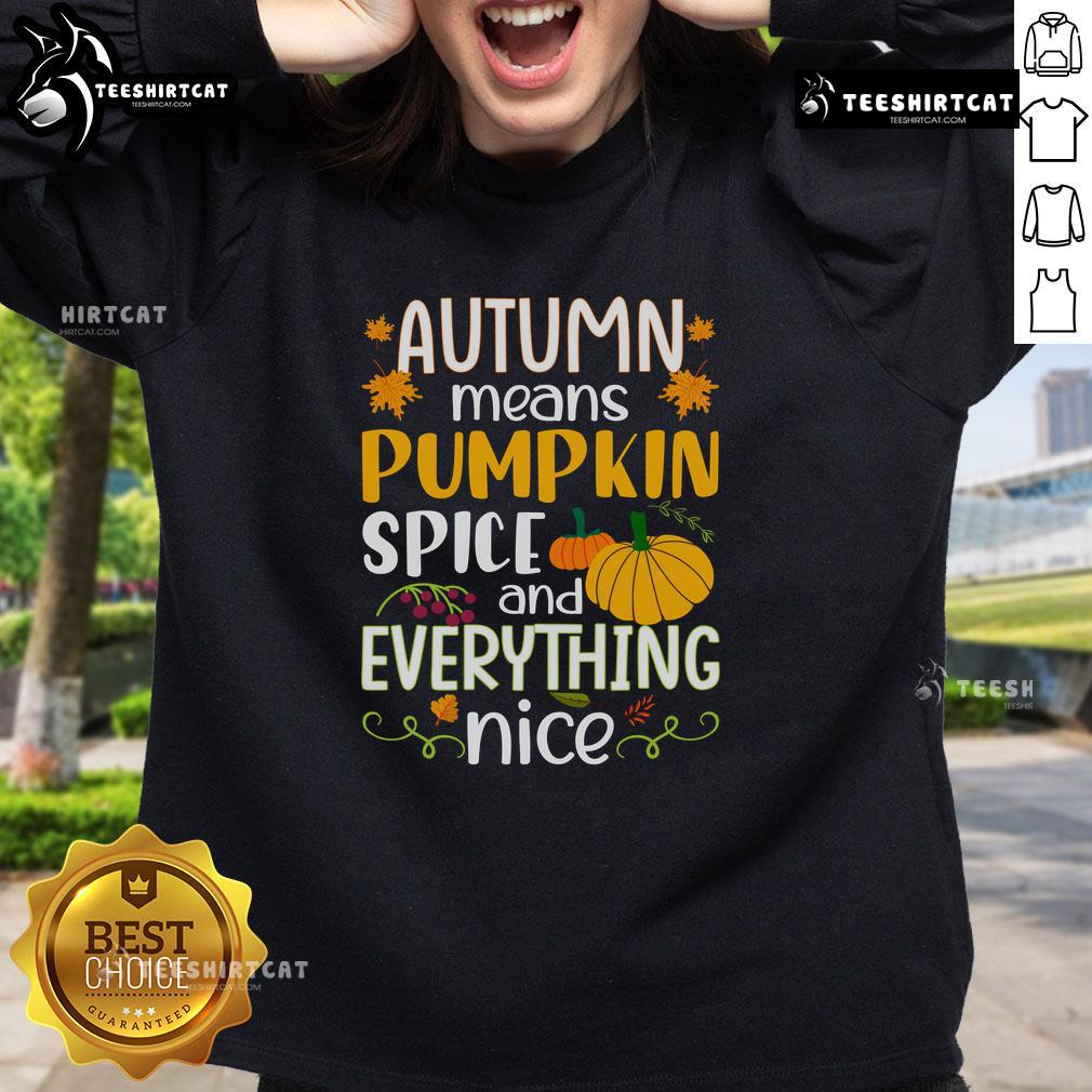 Cozy 'Nice Autumn Means Pumpkin Spice and Everything Nice' sweatshirt in warm fall colors, perfect for chilly days.