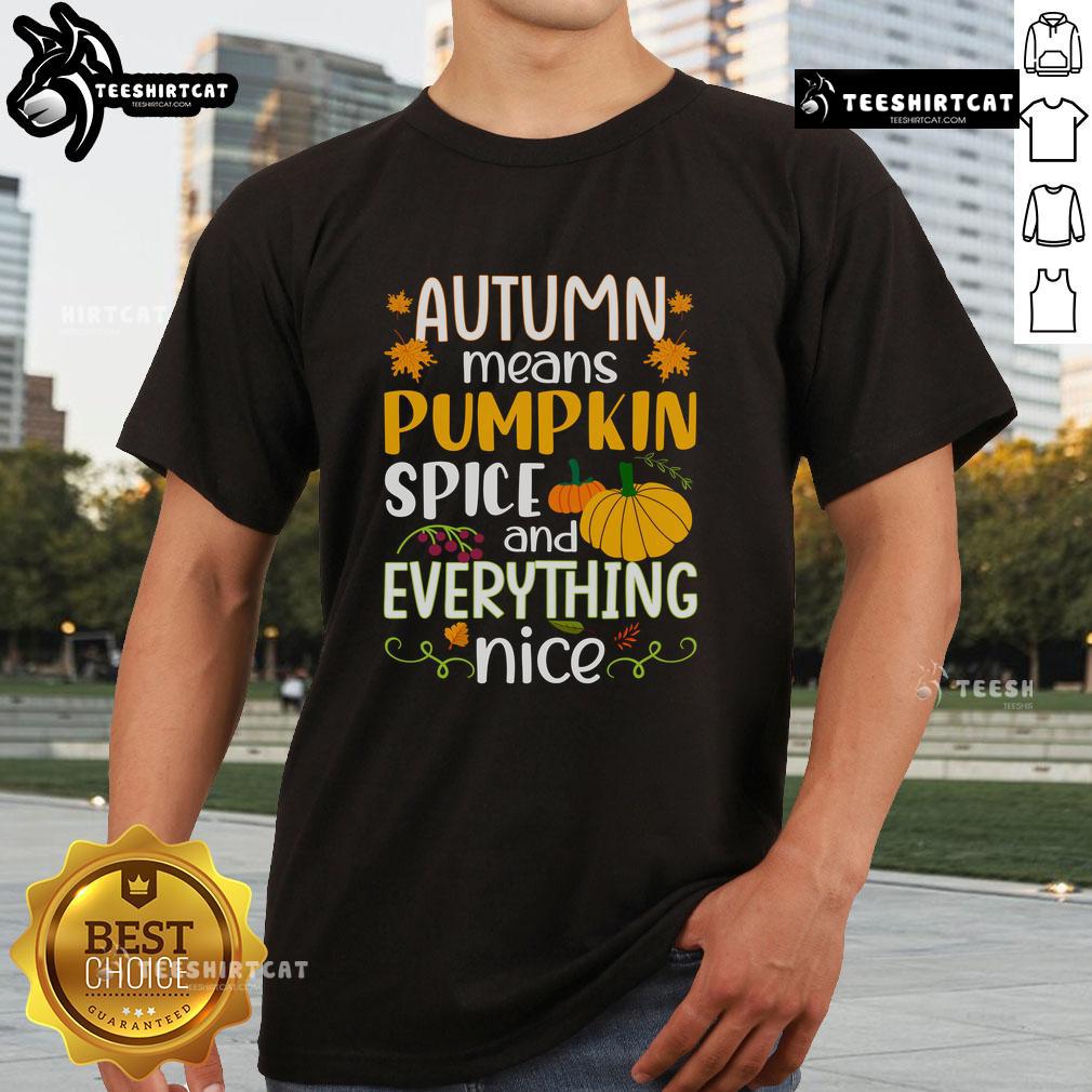 Nice Autumn Means Pumpkin Spice And Everything Nice T-Shirt featuring a cozy design perfect for fall fashion.