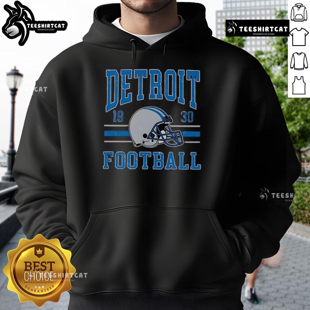 Alt Text: Vintage hoodie featuring a Nice Detroit Football 1930 helmet design, perfect for sports fans and collectors.