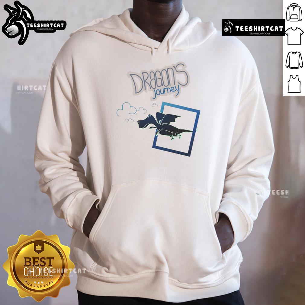 Colorful cartoon dragon flying in a fantasy landscape, featured on a 'Nice Dragons Journey' hoodie design.