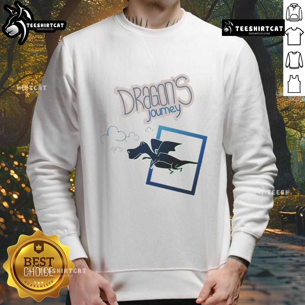 Alt Text: Cartoon fantasy dragon flying on a sweatshirt from Nice Dragon's Journey, perfect for dragon enthusiasts.