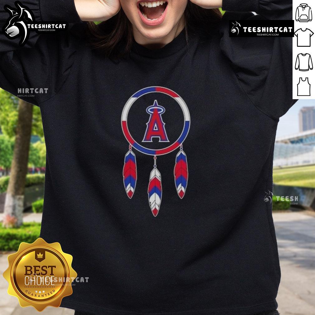 Alt Text: Nice Native American Indians X Los Angeles Angels baseball sweatshirt featuring vibrant graphics and comfortable design.