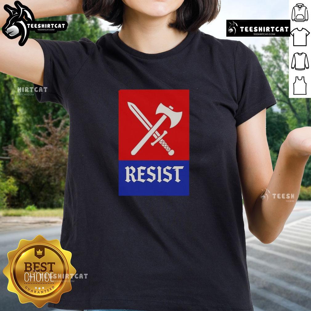 Nice RESIST Mayah Sommers Young Queen of Scots Ladies Tee featuring a stylish design perfect for modern fashion enthusiasts.