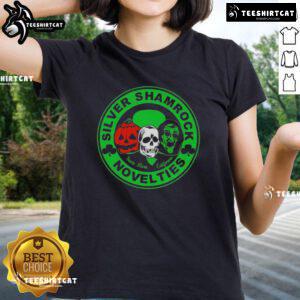 Alt Text: Ladies' tee featuring Nice Silver Shamrock Novelties Halloween character design, perfect for spooky season festivities.
