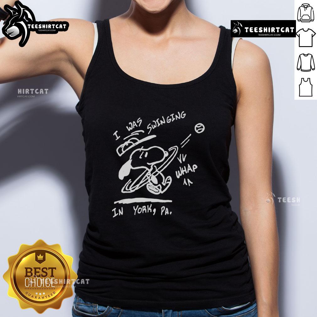 Alt Text: Nice Snoopy I Was Swinging In York tank top featuring a playful Snoopy graphic, perfect for casual summer wear.