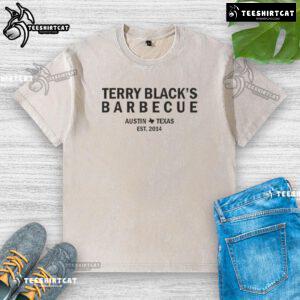 Nice Terry Blacks Barbecue Austin Texas Est 2014 washed t-shirt featuring a vintage design and vibrant colors.
