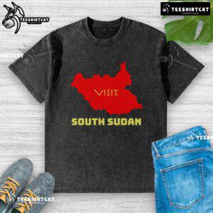 Nice Visit South Sudan washed t-shirt featuring vibrant colors and unique design, perfect for travel enthusiasts.