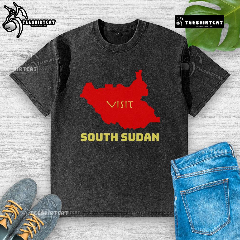 Nice Visit South Sudan washed t-shirt featuring vibrant colors and unique design, perfect for travel enthusiasts.