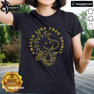Nice Woodstock Smells Like Free Spirit Ladies Tee featuring a vibrant design for a bohemian-inspired look.