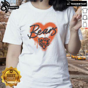 Official Chicago Bears Football Spray Heart Ladies Tee in navy with stylish heart design, perfect for fans and casual wear.