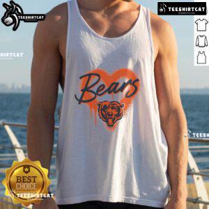 Alt Text: Official Chicago Bears Football Spray Heart Tank Top featuring a stylish design for fans supporting the team.