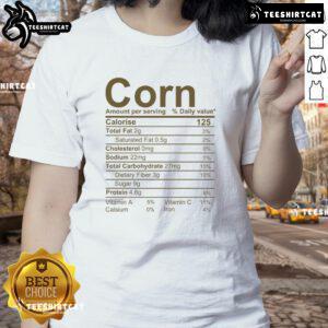 Official Corn Thanksgiving Food Nutrition Facts on a stylish ladies' tee, perfect for holiday gatherings and culinary enthusiasts.
