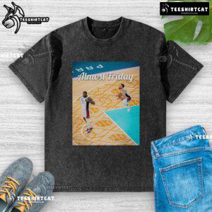 LeBron James Official Curry Basketball USA Almost Friday washed t-shirt, perfect for sports fans and casual wear.