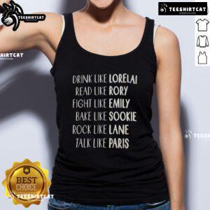 Official 'Drink Like Lorelai, Read Like Rory' tank top featuring vibrant design, perfect for fans of Gilmore Girls.