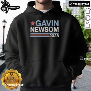Official Gavin Newsom 2028 President election campaign hoodie featuring logo and slogan, perfect for supporters.