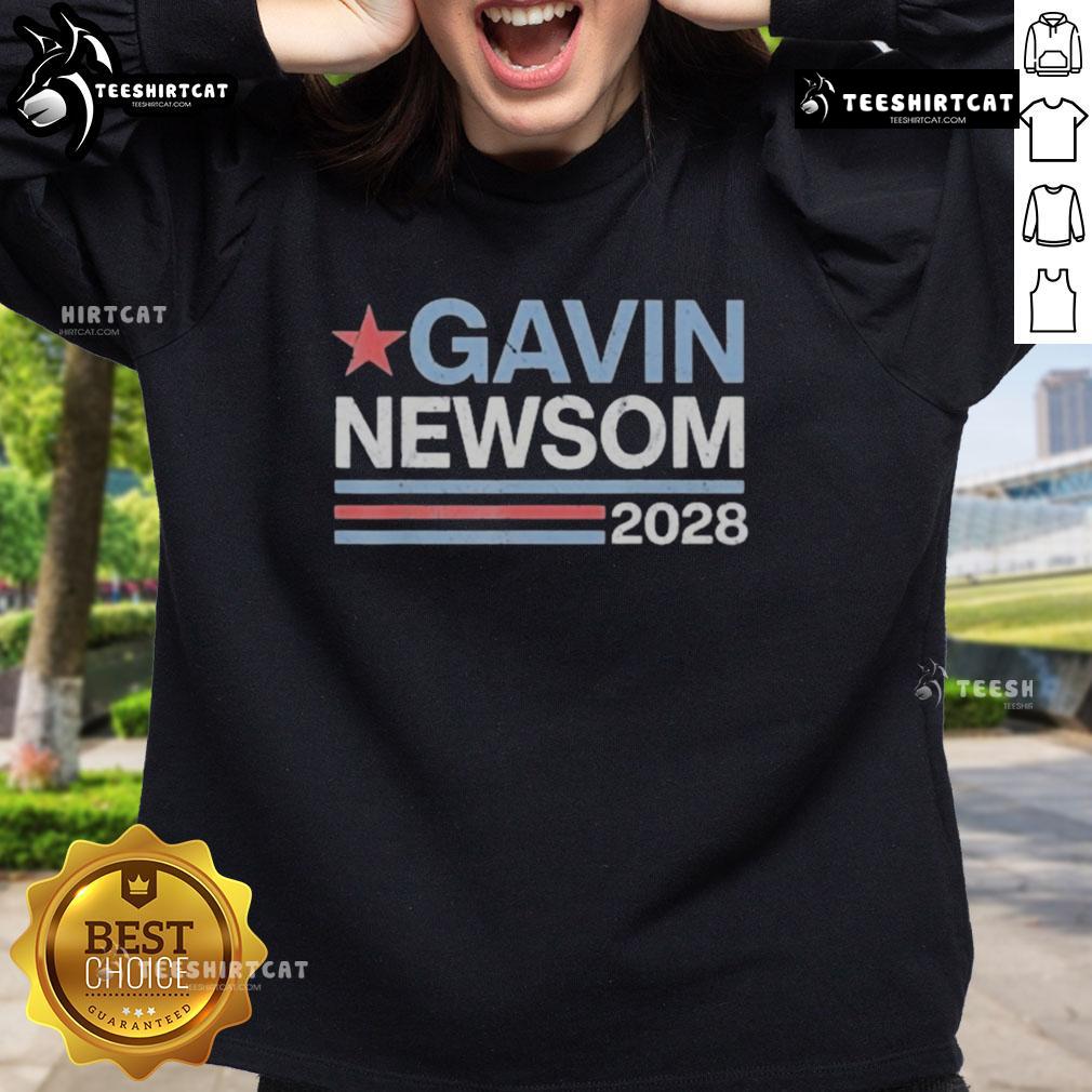 Official Gavin Newsom 2028 President campaign sweatshirt featuring bold graphics and a stylish design for supporters.