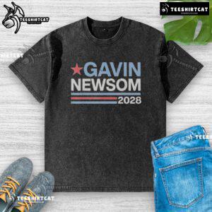Official Gavin Newsom 2028 President Election Campaign washed t-shirt featuring his campaign logo and slogan.
