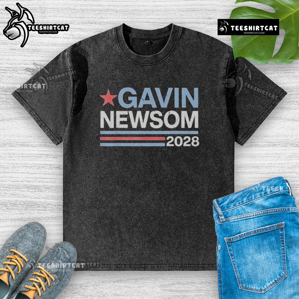 Official Gavin Newsom 2028 President Election Campaign washed t-shirt featuring his campaign logo and slogan.