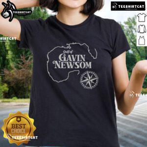 Official Gavin Newsom Gulf of Mexico map ladies tee featuring a stylish design and vibrant colors for casual wear.