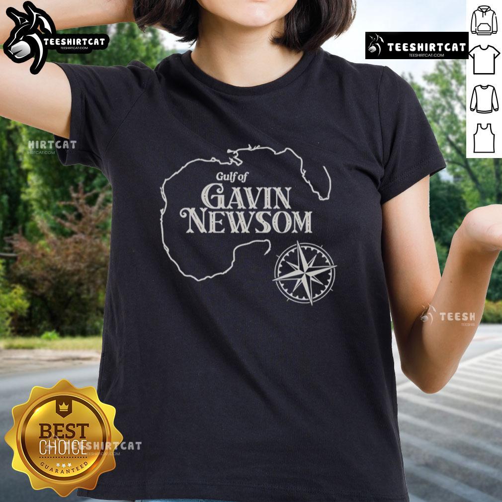 Official Gavin Newsom Gulf of Mexico map ladies tee featuring a stylish design and vibrant colors for casual wear.