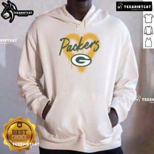 Official Green Bay Packers Football Spray Heart Hoodie showcasing team spirit with vibrant colors and stylish design.