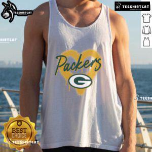 Official Green Bay Packers Football Spray Heart Tank Top featuring team colors and logo, perfect for fans on game day.