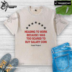 Official heading to work wearing a Salary Coin washed t-shirt, showcasing a casual and confident style.